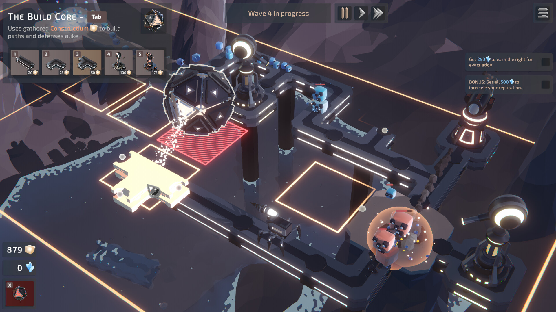 W.A.R.D. gameplay screenshot showing build mechanics